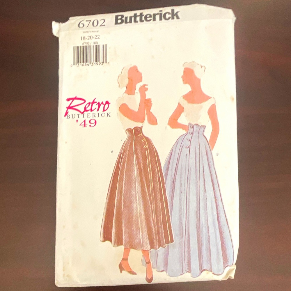 Butterick 6702 Retro Butterick '49 Women’s Skirt Sewing Pattern Sizes 18-20-22